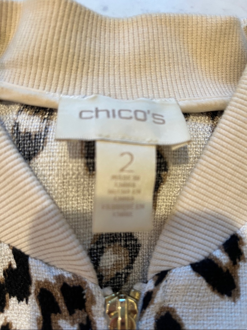 Chicos Animal Print Bomber Jacket. Size 2 = 12/14 - Picture 11 of 11